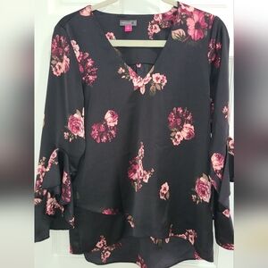 Vince Camuto Dark Floral V-Neck Blouse